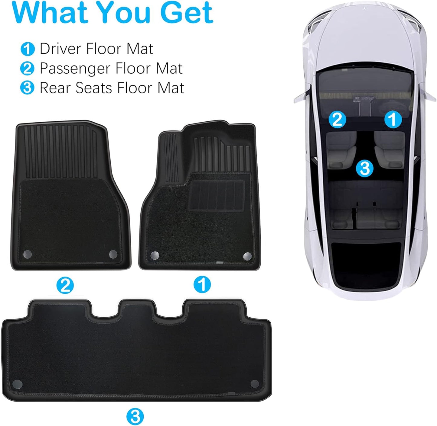 All Weather Waterproof TPE Floor Mat with Removable Anti-Slip Carpet for Tesla Model Y 2021-2024